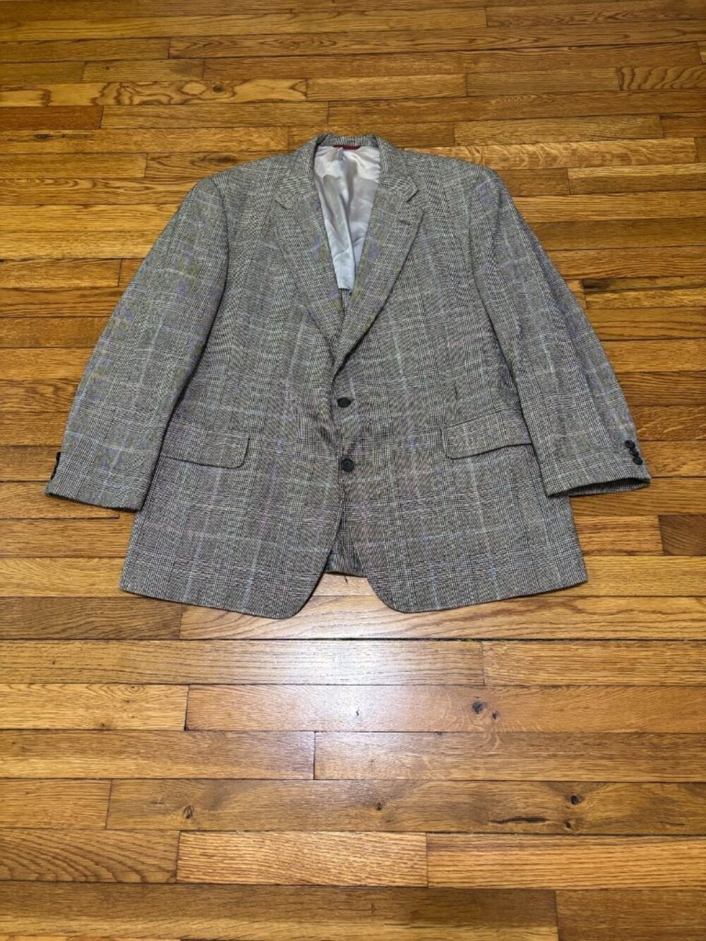Jos A. Bank Mens Blazer Jacket 42R Silk Wool 2 Button Sport Coat Brown Plaid